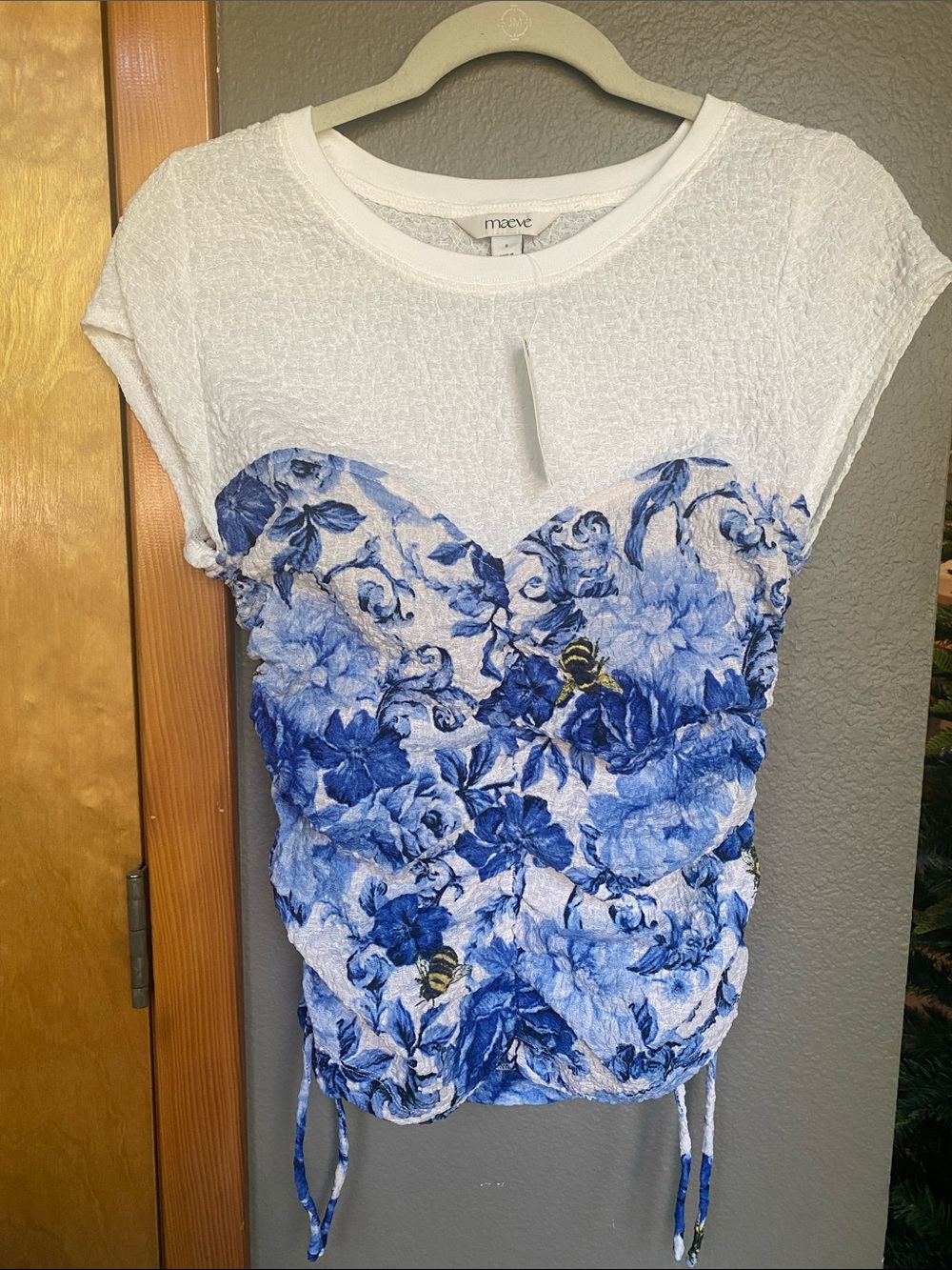 Maeve Ruched Corset Short-Sleeve Top Size Small
